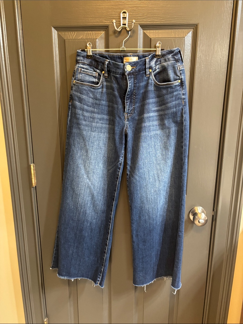 Kut from the Kloth Dark Blue Wide Leg Jeans with Raw Hem